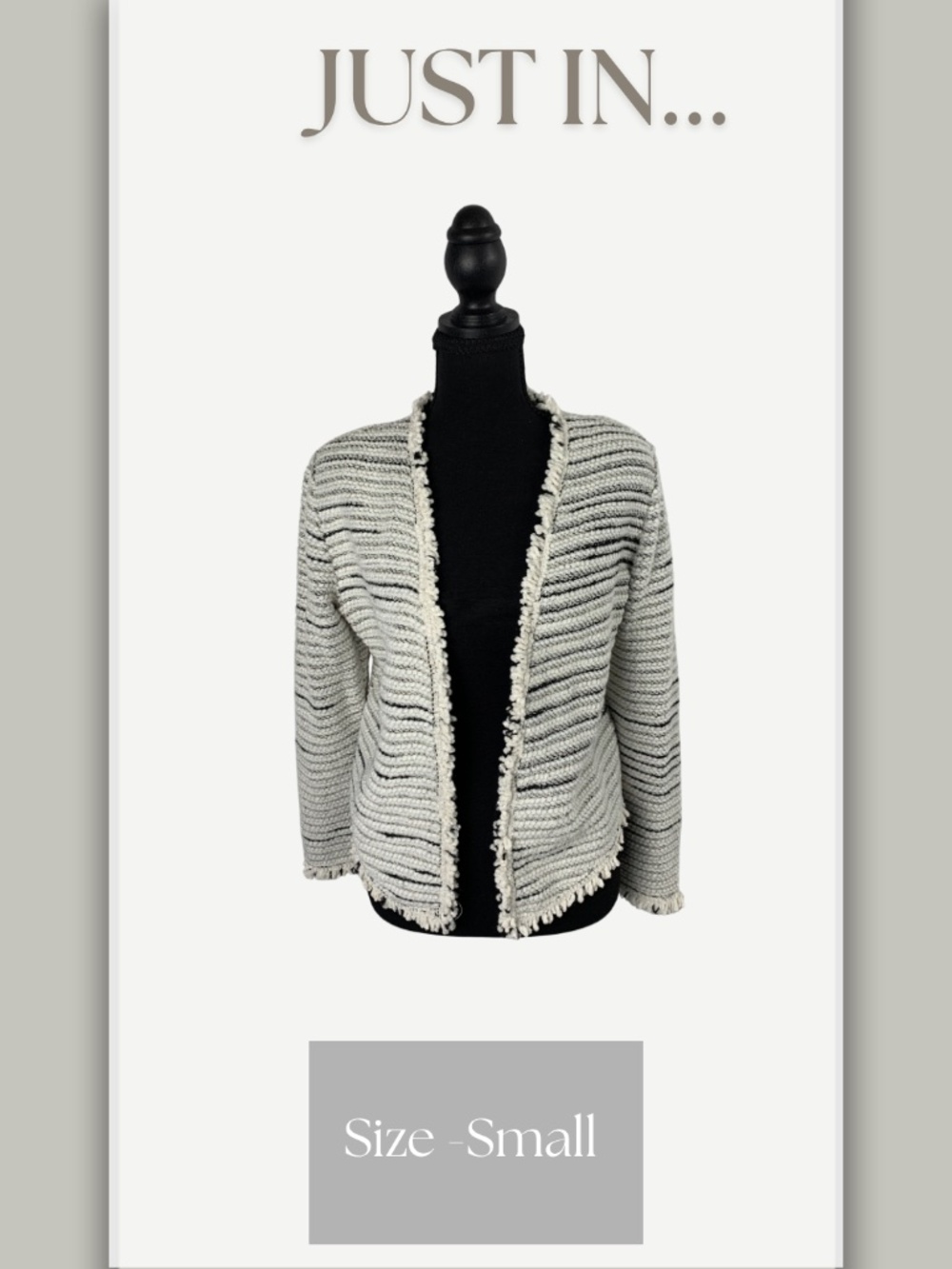 NIC+ZOE Textured Fringe Tweed Jacket Black White S Old Money Contemporary